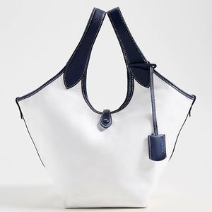 <b>Medium</b> Canvas Tote Bag Custom Embroidered Logo Fashion Women Summer Beach Bags Cotton <b>Handbags</b> Travel Durable Leather Trim Open - Product Image 1