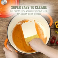Panci Oven Belanda E-Top dari Besi Cor dengan Lapisan Enamel Oranye, Pegangan Ganda dan Tutup, Hemat Tempat, Menjaga Panas, Peralatan Dapur, Panci Masak
