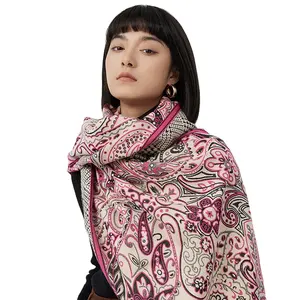 Retro Literary Ethnic Style Checked Pattern Hook Flower Printed Pashmina Shawls Women Luxury Floral Cashmere Scarves For Winter