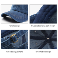 Vente en gros casquettes en jean uni noir bleu 6 panneaux à bord incurvé en demin casquettes vente de chapeaux de cowboy pour femmes