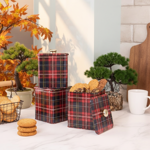 Square Metal Tin <b>Box</b> <b>set</b> 120x120 mm (<b>Set</b> of 3 ) Knob Handle Plaid Plaid Design - Product Image 3