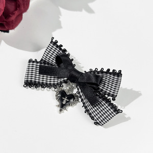 Gótico <span class=keywords><strong>Punky</strong></span> estilo Plaid cinta arco pinzas para el cabello para niñas dulces y frescas accesorios para el cabello - Product Image 3