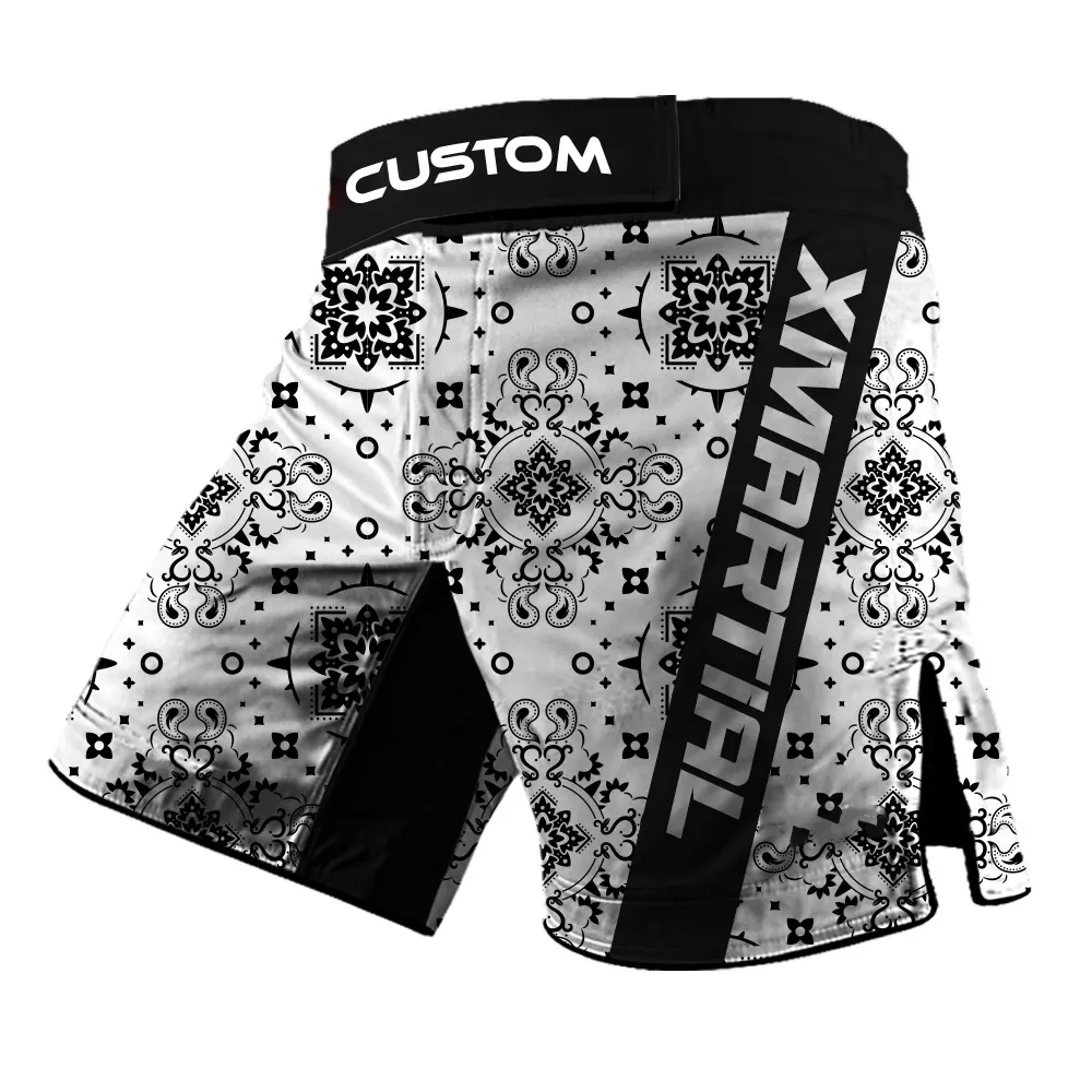 Custom Wholesale Design Your Own With Slits China 100% Polyester Fabric For Men Sublimation Printed UFC MMA Fighting Shorts