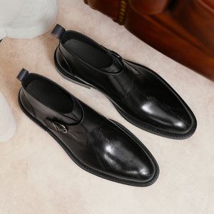 Chaussures habillées formelles pour hommes en cuir de style italien avec lacets, semelles épaisses faites à la main, chaussures de ville pour hommes - Product Image 1