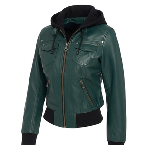Ensemble de survêtement en cuir véritable vert émeraude haut de gamme pour femme – Veste en cuir à fermeture éclair intégrale avec pantalon en cuir ajusté assorti - Product Image 1