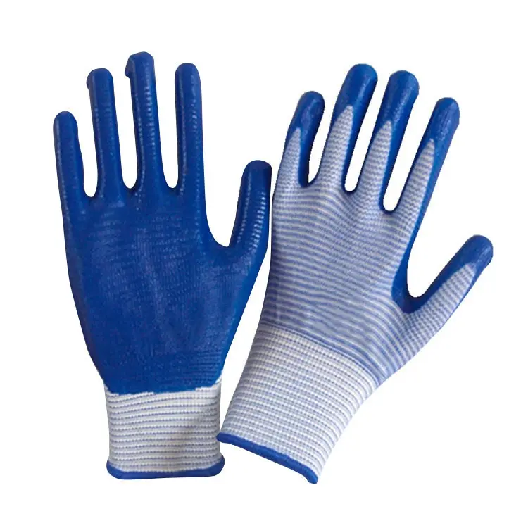 solvent resistant chemical half palm safety blue nitrile industrial construction dipped nitrile work Bule coated gloves