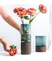 Drop shipping Offre Spéciale table à manger vase en verre hydroponique vase en bois cadre décoration de la maison creative moderne vases en verre