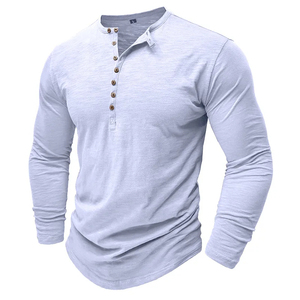 Camiseta de manga larga con cuello Henry para hombre, ajustada, transpirable y a la moda, capa Base multibotón, novedad de primavera - Product Image 6