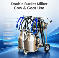Machine à traire mobile à double seau en acier inoxydable pour usage agricole, pour vaches, moutons, chameaux