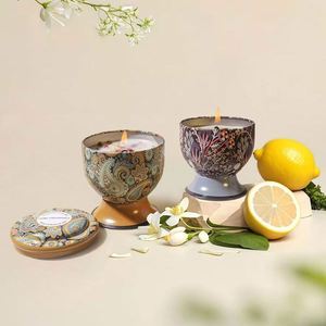 Bohemian Ceramic Scented Candle Soy Wax Aromatherapy Candle with Lid Handmade Home Decor - Product Image 1