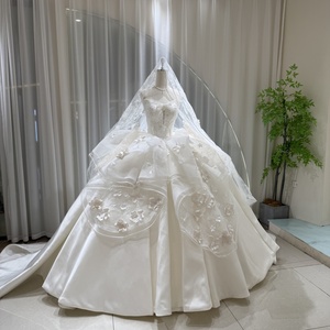 Modern Embroidered Ball Gown Floor-Length <b>Wedding</b> Lace Appliques Floral Print Long Sleeves Sweetheart Neckline Backless Chapel - Product Image 1