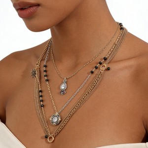 Nouvel ensemble de colliers multicouches tendance bohème faits main, style vacances d'été, avec pendentif montre de poche étoile - Product Image 1