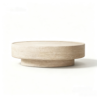 Table basse ronde en travertin, table basse en pierre de style minimaliste nordique pour le salon, décoration intérieure