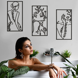 فن جداري معدني ذهبي مستطيلي لغرفة المعيشة <span class=keywords><strong>3</strong></span> لوحات معلقة على شكل زهرة فن جداري معدني بسيط - Product Image 2