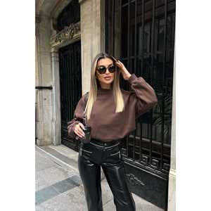 Sudadera con Capucha Oversize Marrón Casual de Otoño/Invierno, Talla Única, con Logotipo Personalizado Impreso en la Tela - Product Image 5