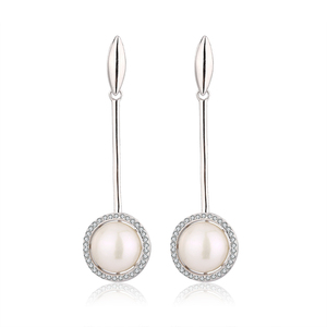 KAMMY Boucles d'oreilles pendantes en argent 925 avec perles d'eau douce de style bohème minimaliste pour femmes, 9,5-10 mm, pour les fêtes - Product Image 2