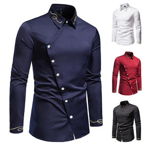 Chemises blanches pour hommes, <span class=keywords><strong>chemise</strong></span> veste <span class=keywords><strong>homme</strong></span>, produits <span class=keywords><strong>tendance</strong></span> <span class=keywords><strong>2022</strong></span>, <span class=keywords><strong>chemise</strong></span> sociale à manches longues à boutons obliques irréguliers pour hommes, <span class=keywords><strong>chemise</strong></span> habillée - Product Image 3
