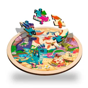 64pcs Jigsaw Set Wooden Toys Dinosaur Traffic Puzzle Funny Theme Story Puzzle Educational Wooden for Children 3D Wood 3 Ages+