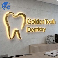 Enseigne lumineuse LED en acier inoxydable doré pour dentiste, logo mural pour entreprise, enseigne de magasin illuminée, directement du fabricant