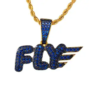 Jewelry Rose Gold Alphabet Necklace Colorful Cz Blue Crystal Small S925 Letter Fly Pendants