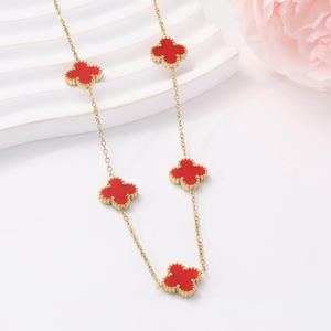 <span class=keywords><strong>Collana</strong></span> alla Moda in Acciaio Inossidabile Placcato Oro 18k, Trifoglio <span class=keywords><strong>a</strong></span> Quattro Foglie Bifacciale, <span class=keywords><strong>Collana</strong></span> Sportiva <span class=keywords><strong>a</strong></span> Forma di Bambù - Product Image 3