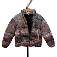 Veste matelassée personnalisée en toile, jacquard teint en fil, col montant, motif paysage, manteau d'hiver, vente en gros, broderie marque privée