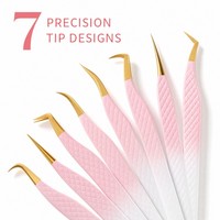 Juego de Pinzas para Pestañas de Acero Inoxidable Personalizadas, Marca Privada, Herramientas para Pestañas, Fabricante OEM ODM, Escuela de Capacitación, Color Rosa