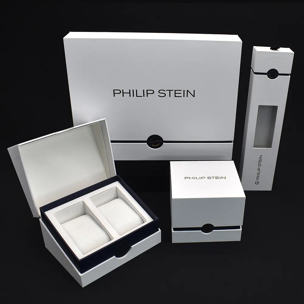 Customized logo 6 12 24 slot luxury cardboard gift packaging watch storage box black single watch case strap display box