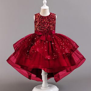 Robe de soirée princesse de mariage à nœud mignon et traîne à paillettes pour filles - Product Image 2