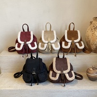 Sac à dos Zeyu pour femme en faux daim avec garniture Sherpa et cordon de serrage, collection Hiver 2026, style vintage décontracté, sac à dos en peluche, sac à dos en fausse fourrure ODM/OEM