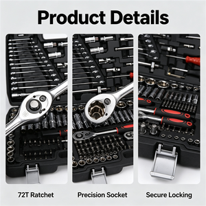 216Pcs Set Peralatan Perbaikan Mobil Baja Chrome Vanadium CR-V Ratchet Wrench Combo Kit Peralatan Mekanik Perawatan Otomatis Profesional - Product Image 5