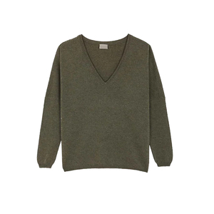 เสื้อสเวตเตอร์ไหมพรมคอวี แขนยาว สีพื้น เรียบง่าย สไตล์มินิมอล สำหรับผู้หญิง ใส่ได้ในฤดูใบไม้ร่วง ผ้าถักไม่เป็นขุย - Product Image 1