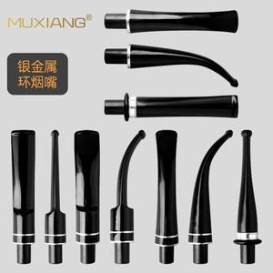 Muxiang Straight And Curved Stem 9mm Filter Pipe Mouthpiece With Silver Metal Ring Reusable Smoking Accessory - Product Image 5