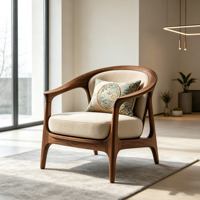 Nouveau fauteuil d'appoint en bois massif de style chinois, avec cadre incurvé et revêtement en tissu, pour villa, hôtel, salon