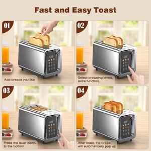 <span class=keywords><strong>Grille</strong></span>-<span class=keywords><strong>pain</strong></span> électrique 2 fentes en acier inoxydable avec écran tactile intelligent et affichage numérique, puissance 1100W, 6 niveaux de dorure, pour usage domestique et hôtelier - Product Image 3