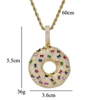 Creative Hip Hop Bling Cubique Zircon Plaqué Or Coloré Diamant Donut Pendentif Collier Unisexe Femmes Enfants Bijoux