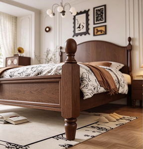 Cadre de lit traditionnel en bois taille Queen avec tête de lit cintrée et banc de rangement, finition acajou - Product Image 3