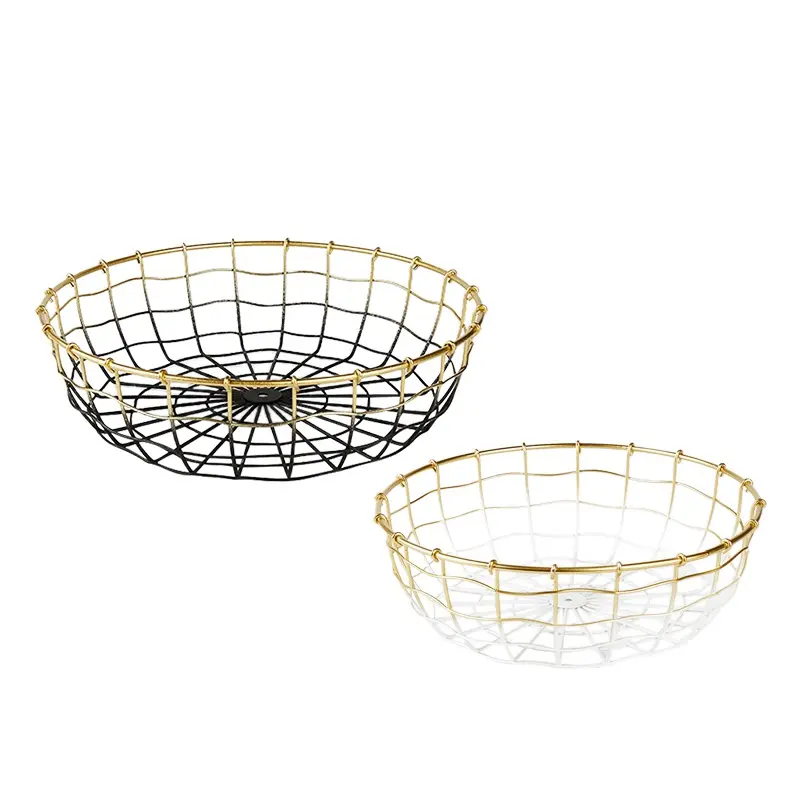 Round metal wire fruit storage basket with liner nordic decoration home