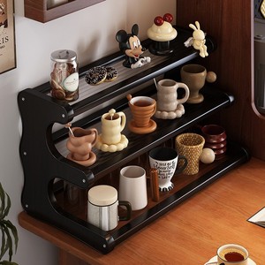 Support à tasses de bureau à 3 niveaux en panneau artificiel noir, organisateur de rangement multicouche pour comptoir de cuisine, salon ou bureau - Product Image 2