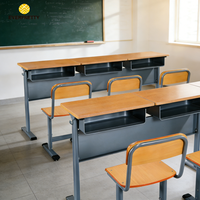 Ensemble table et chaises d'écolier modernes pour salle de classe, 3 personnes, confortable, écologique, durable, avec tiroirs de rangement et crochet