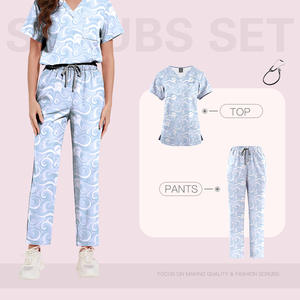 Conjuntos de uniformes médicos de tejido suave elástico de 4 vías OEM uniforme de hospital de enfermera con diseño impreso para <span class=keywords><strong>Urología</strong></span> - Product Image 6