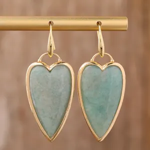 Pendientes delicados de cristal para chica, joyería, piedra de luna de amatista, lapislázuli de piedra Natural, pendientes de corazón, regalo para niña