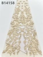 CHOCOO Nouveauté Tissu de dentelle perlée 3D pour mariée, Tissu de dentelle brodé perlé blanc nigérian pour mariage