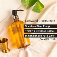 Bouteilles distributrices rondes en verre ambré de 8 oz et 16 oz avec pompe pulvérisateur et système de fermeture pour savon liquide, shampoing et lotion corporelle