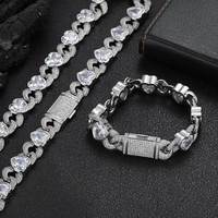 100% passe diamant test argent glacé VVS chrome rose moissanite coeur design chaîne bracelet