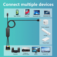 Cable Divisor USB C a 3 RCA Macho, Adaptador de Salida de Video AV 480P USB 3.0, Revestimiento de PVC, para Proyector/Micrófono/Altavoz/PC/Mac