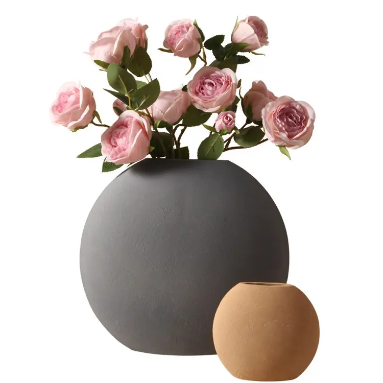 Morandi 컬러 Floreros Artificiales 간단한 디자인 라운드 꽃병 테이블
