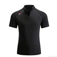 T-shirt de sport américain à demi-zip en nylon/polyester uni, manches courtes, pour homme, été, sans coutures, haute élasticité, séchage rapide