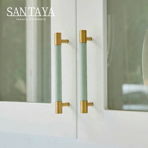 Gagang Kabinet Dapur Santaya dari Kuningan dan Kulit, Kenop Laci Lemari Kamar Tidur, Gagang Furnitur - Product Image 2