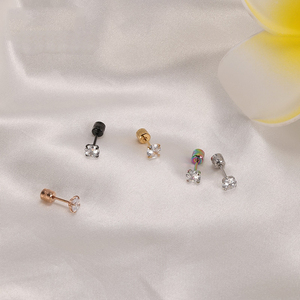 Double-Sided Zircon Screw <b>Back</b> Stud <b>Earrings</b> | 0.8mm Thin Rod |18K Gold-Plated Zircon Centerpiece | Hypoallergenic Jewelry - Product Image 3